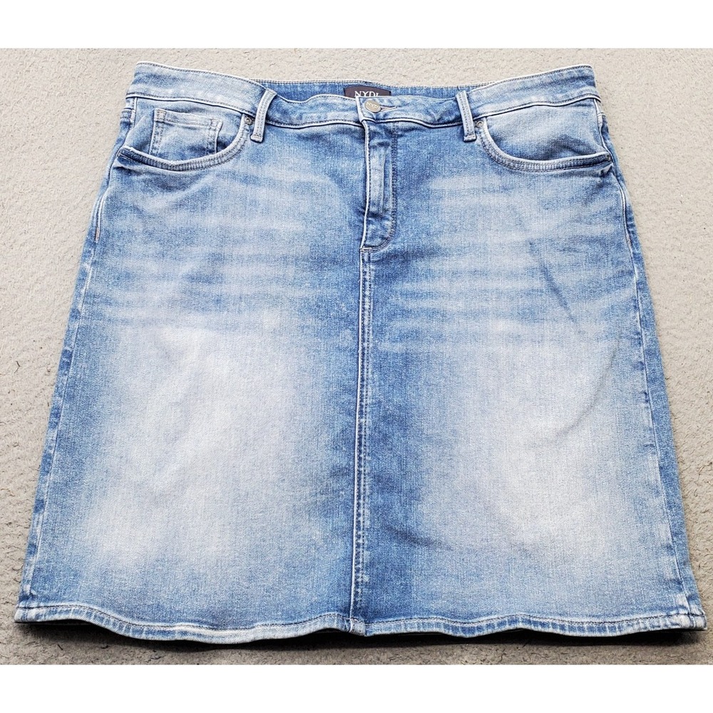 NYDJ Straight Jean Skirt Womens 14 Blue Denim Faded Medium Wash Classic 5-Pocket